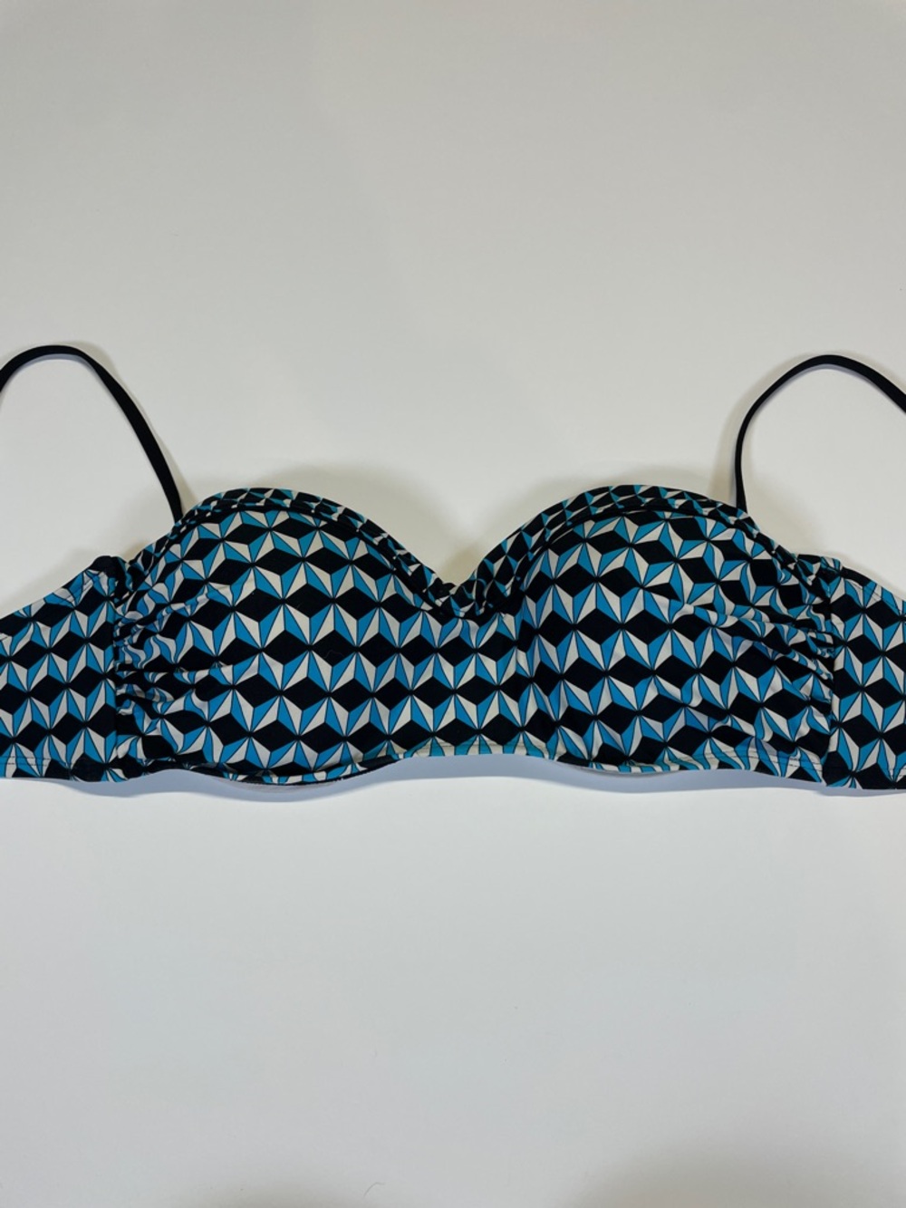 Kenneth Cole New York 38C Geometric Bandeau Bikini Top Blue Black Womens